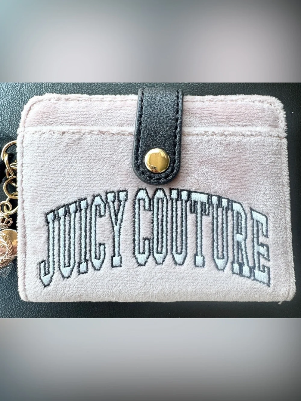 Juicy Couture Light Pink Plush Wallet with Gold Heart Charm